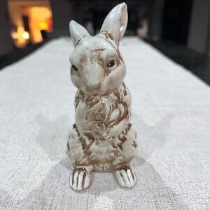 Wolin Japan Vintage Ceramic Bunny Rabbit Figurine Brown White Glazed